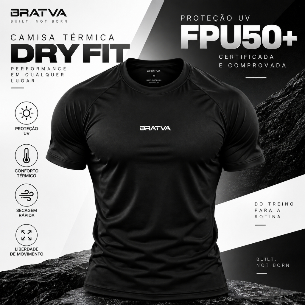 Camisa Térmica Dry Fit Proteção UV FPU50+ Academia Treino Masculina Manga Curta
