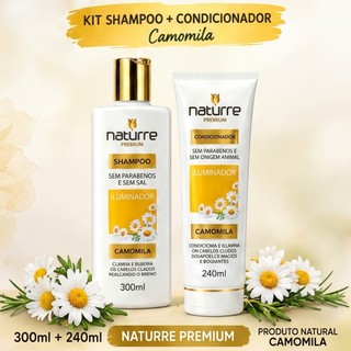 Kit Camomila Naturrê Shampoo e Condicionador  Cabelos Normais Brilho e Maciez iluminador de cabelos claros