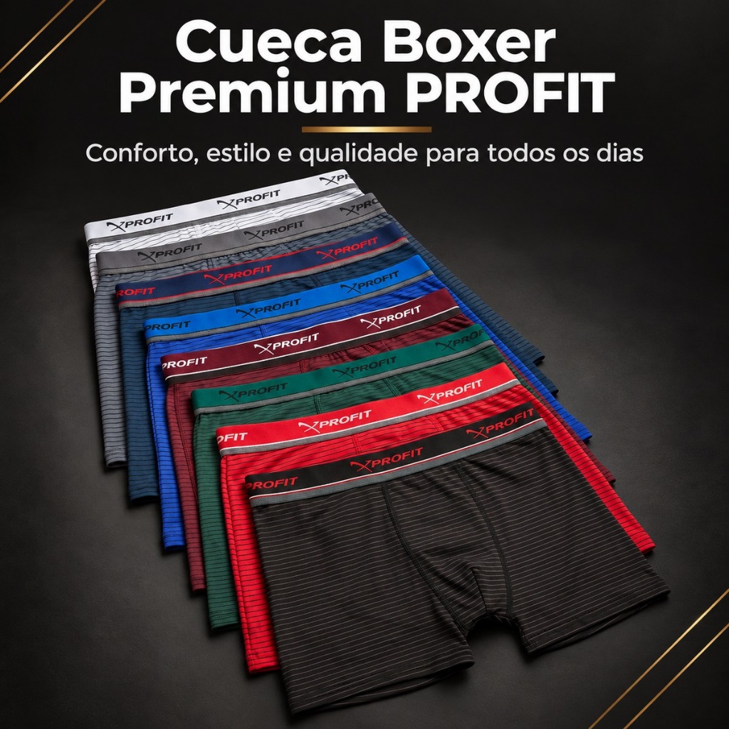 Cueca Boxer Masculina PROFIT Microfibra Premium Risca de Giz Confortável Leve Respirável Elástico Personalizado Nacional