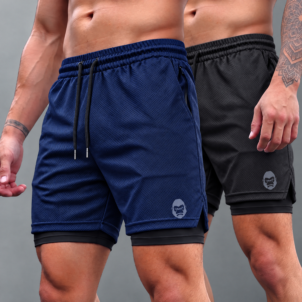 Kit 2 Bermudas Masculinas Kong 2 em 1 para Academia Treino Compressão