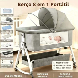 Berço Moisés 8 em 1 Portátil Co-bed Balanço Mosquiteiro Altura Ajustável Até 3 Anos - Preferido pelas mamães！