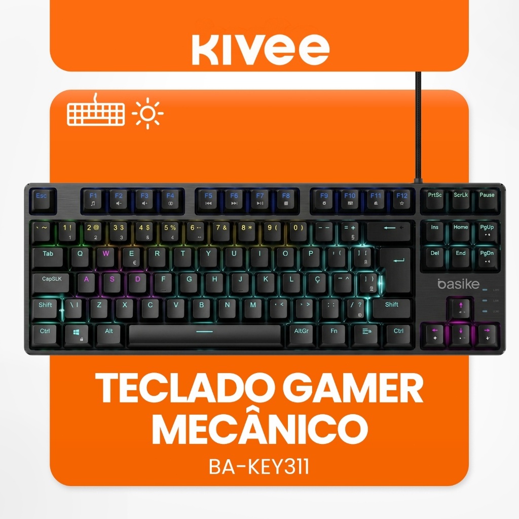 Kivee X Basike Teclado Mecânico Switch Vermelho Estrutura em Alumínio Software programável KEY311