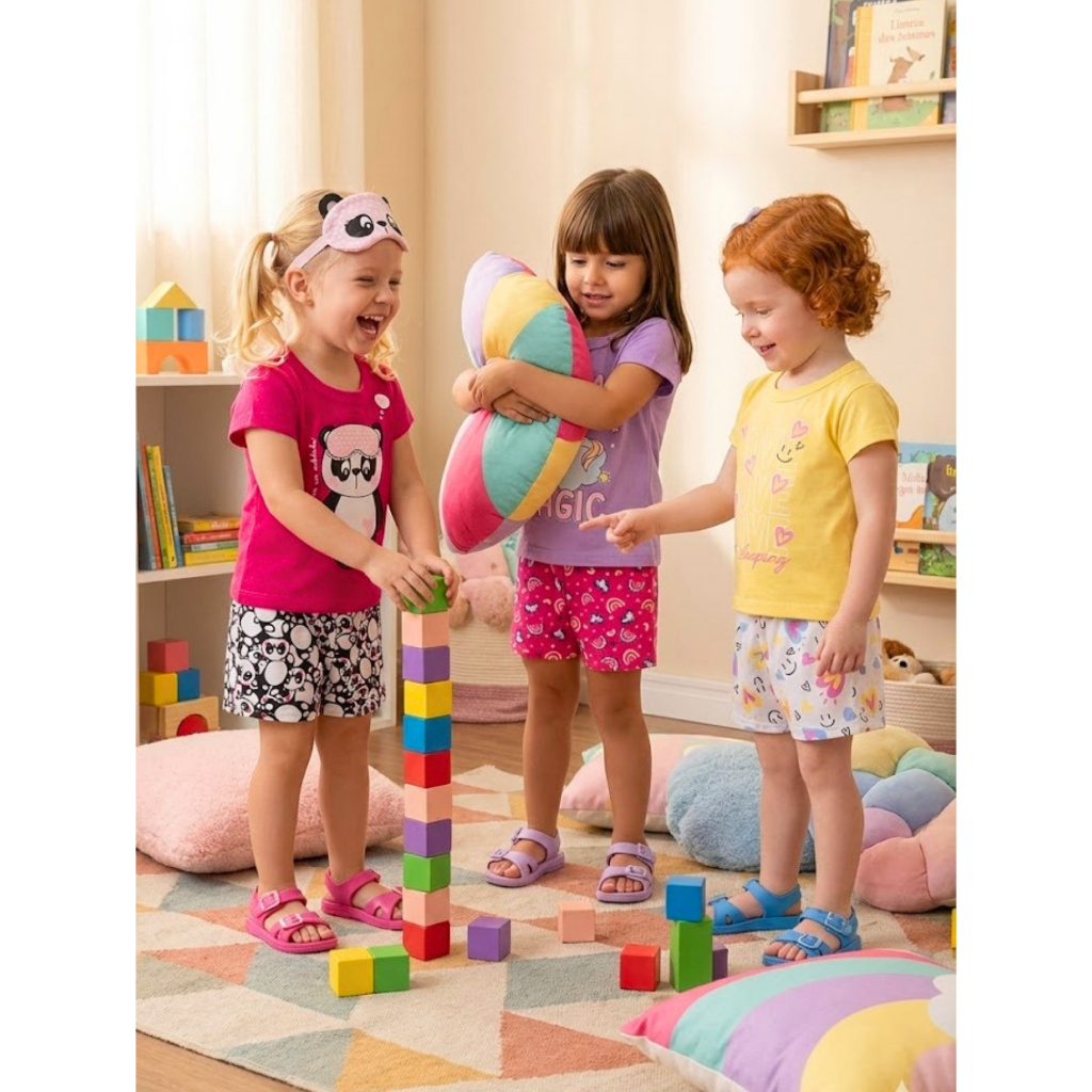 Kit 2 ou 4 Peças Pijama Infantil Menina Brilha no Escuro Verão Roupa Infantil Feminino · foto 2