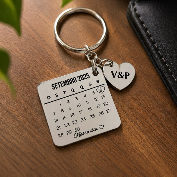 CHAVEIRO CALENDÁRIO PERSONALIZADO EM AÇO INOX | DATA ESPECIAL | PRESENTE PARA NAMORADO(A) — imagem 2 de 2