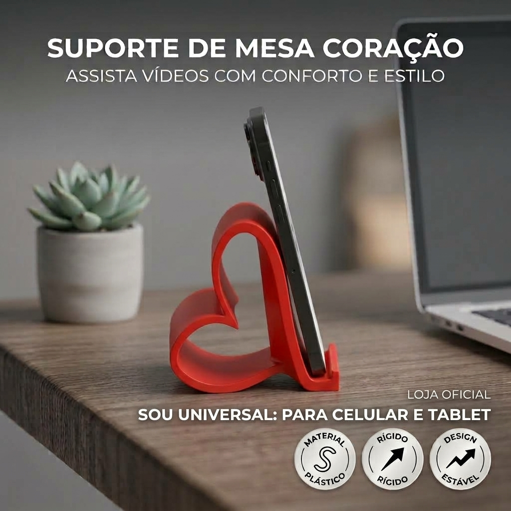 Suporte De Celular Mesa Coracao Decorativo Porta Smartphone Apoio Base Escritorio Impressao 3D PLA