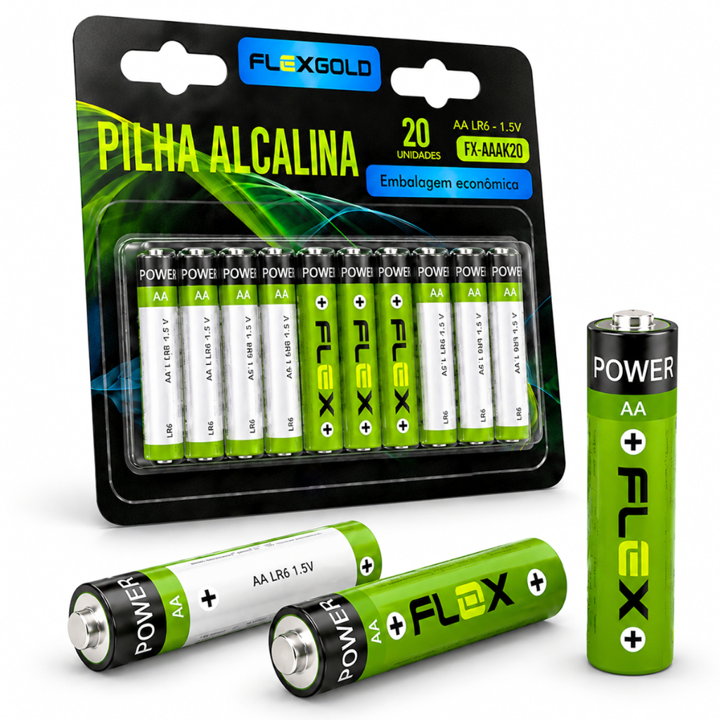 Kit 20 Pilhas Alcalinas AA Lr06 1.5v Alta Duração Cartela Premium