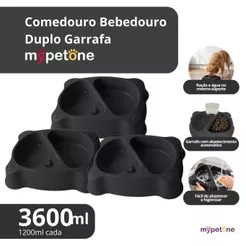 3 Comedouro Bebedouro Duplo Automático 1200ml Mypetone Preto Para Cachorro e Gato