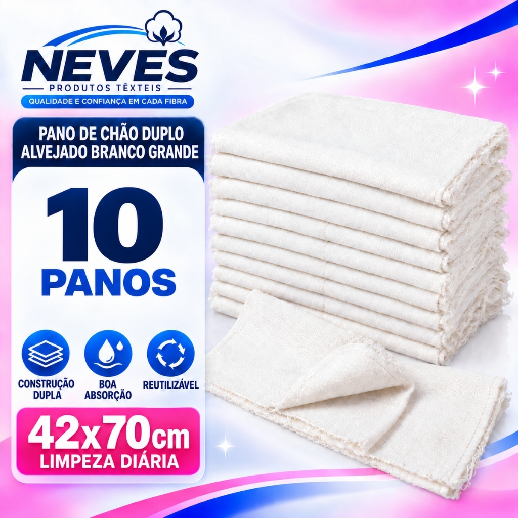 Pano de chao Pano de Chão Pano - Branco - 10 - Kit - 42 x 62cm 100% Algodão Alvejado Multiuso