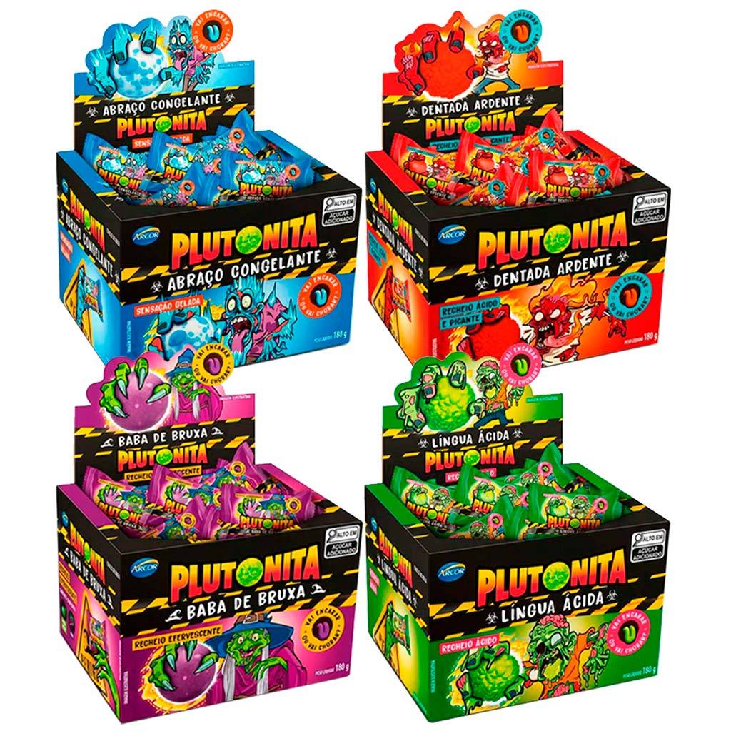 Kit 4 Chicletes Azedinhos Plutonita Halloween Dia das Bruxas Arcor