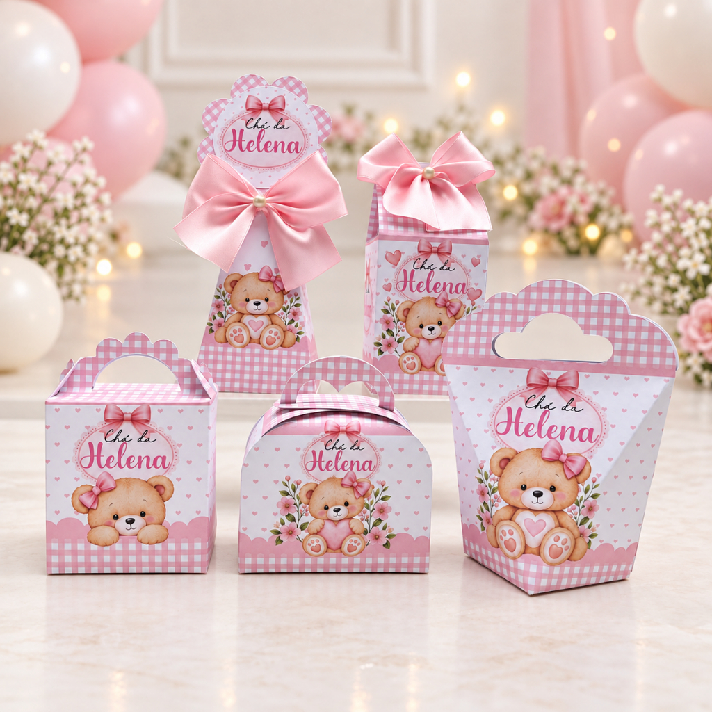 KIT CAIXINHAS CHÁ DE BEBÊ URSINHA ROSA PERSONALIZADAS LEMBRANCINHAS DE FESTA INFANTIL ANIVERSÁRIO
