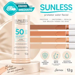 Protetor Solar Facial Com Base Stick em Bastão Efeito Matte 12g FPS 50 Sunless Envio Imediato