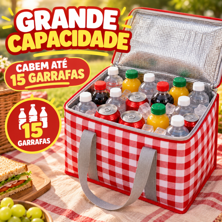 Bolsa Térmica Grande para Piquenique Lancheira Térmica Portátil para Alimentos Bebidas Viagem Praia e Passeio