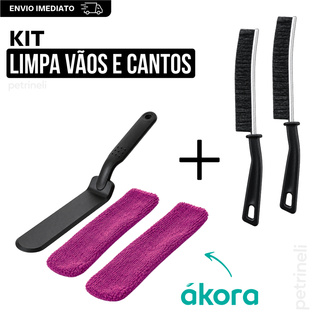 KIT Limpeza de Vãos Ákora Limpa Box + Escova Limpa Frestas Cantos Janela Limpeza Fácil