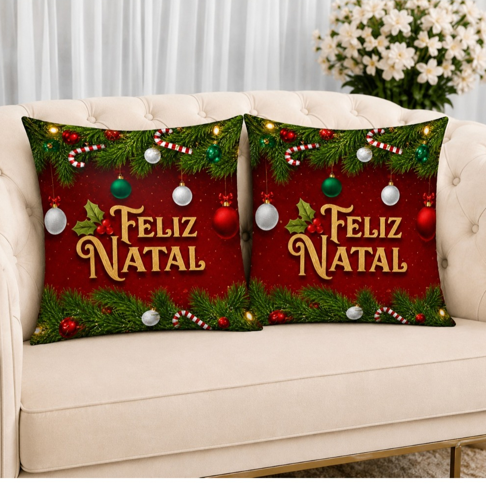 KIT 2 Capas Para Almofadas Decorativas de Luxo, Estilo Moderno Feliz Natal Lar Amor Sublimadas 45x45
