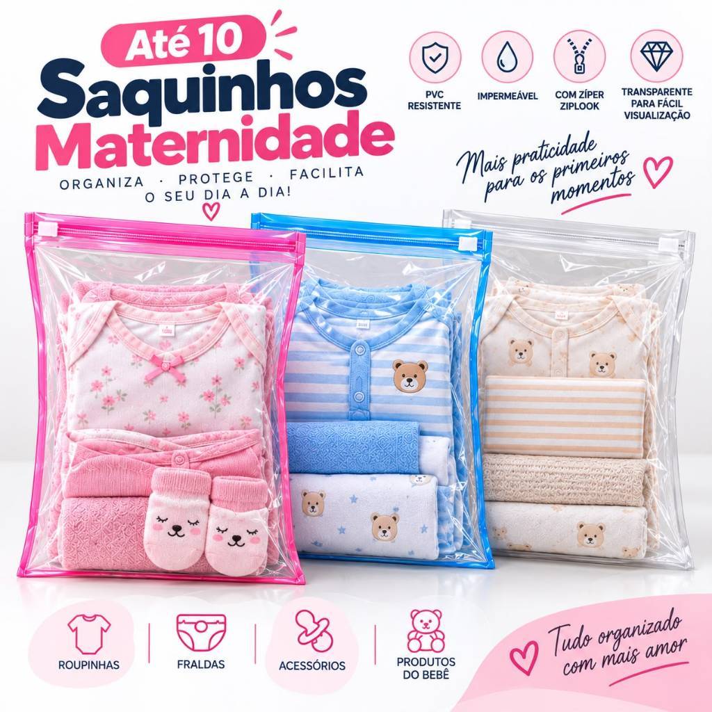 Kit Saquinhos Maternidade Multiuso Com Zíper Organizador Nécessaire Envelope impermeável