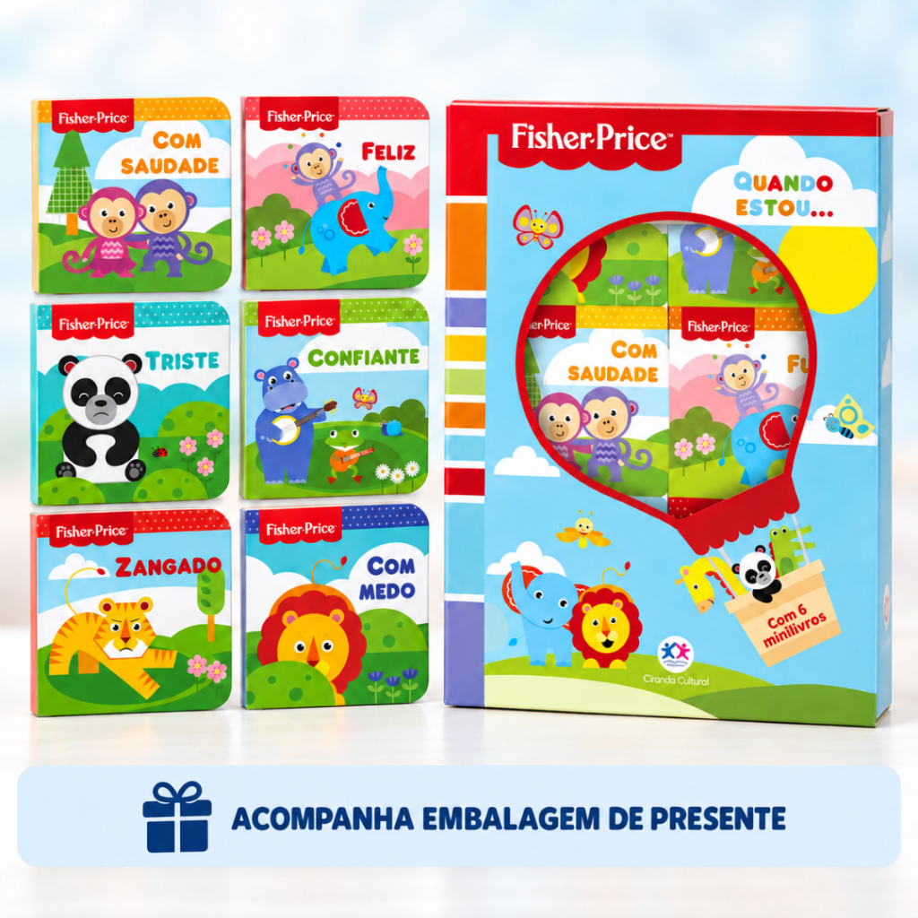 Box Livros Fisher Price 6 Mini Livros Infantil OU Minhas 100 Primeiras Palavras Presente Menino Menina Dia das Crianças