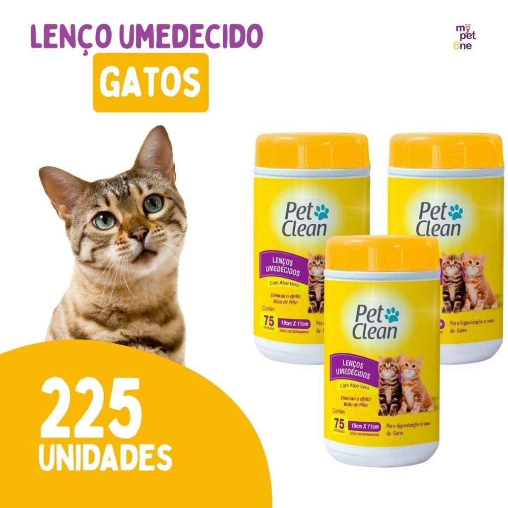 Kit 3 Lenços Umedecidos Pet Clean para Gatos - 75 Unidades