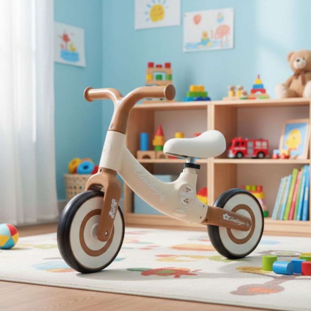 Bicicleta de Equilíbrio Infantil Sem Pedal Andador Bebê Criança Presente dia Das Crianças  - Bege