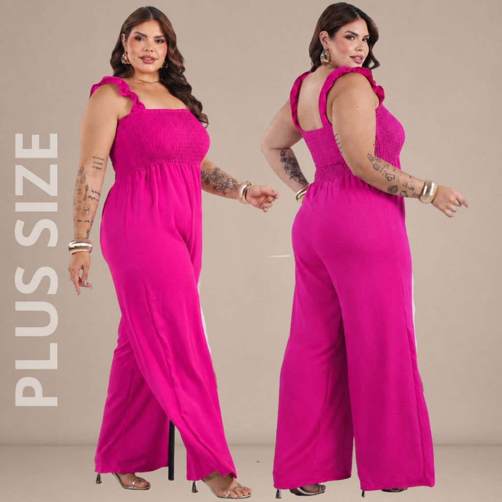 Macacão Feminino Plus Size Pantalona Moda Maior Sofisticado, Elegante, Confortável, Caimento Perfeito Veste 44 ao 52
