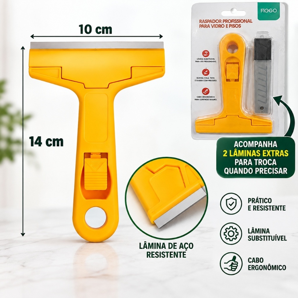 Estilete Raspador Multiuso Profissional Vidro Box Piso Cerâmica Azulejo Adesivo Tinta Cola + Lâminas Extras
