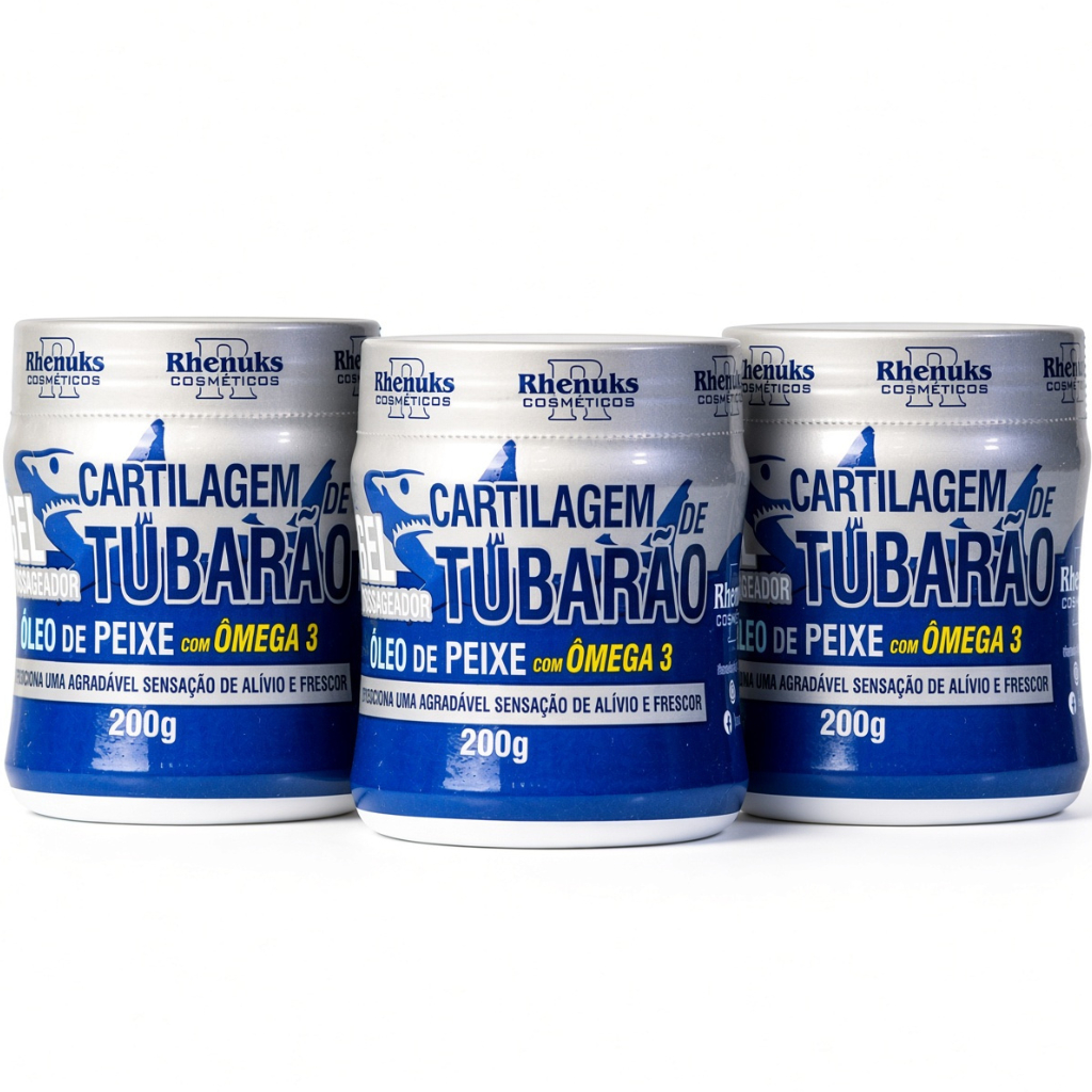 Kit 3 Cartilagem de Tubarão Rhenuks 200g - Óleo de Peixe com Ômega 3 + Alívio e Frescor Imediato