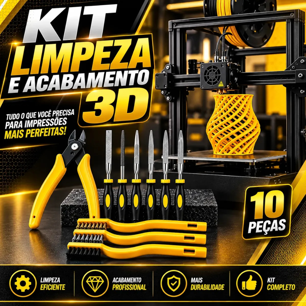 Kit 10 Peças Acabamento Impressão 3d Limas Alicate Escovas
