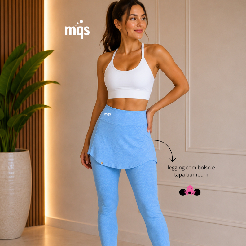 Legging com bolso e tapa bumbum | MQS moda fitness - Poliamida Cintura Alta com Saia Tapa Bumbum Academia Feminina