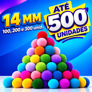 Kit Pompom de poliéster 14mm com 100, 200, 300 e 500 unidades bolinha diversas cores