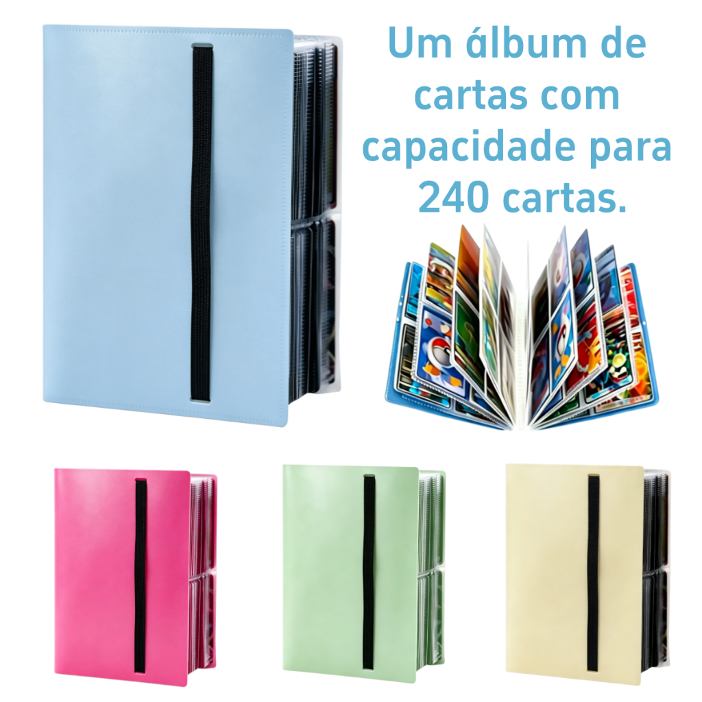 Álbum Pokémon 240 Cartas Capas Variadas Organizador Infantil para Cards TCG Colecionáveis
