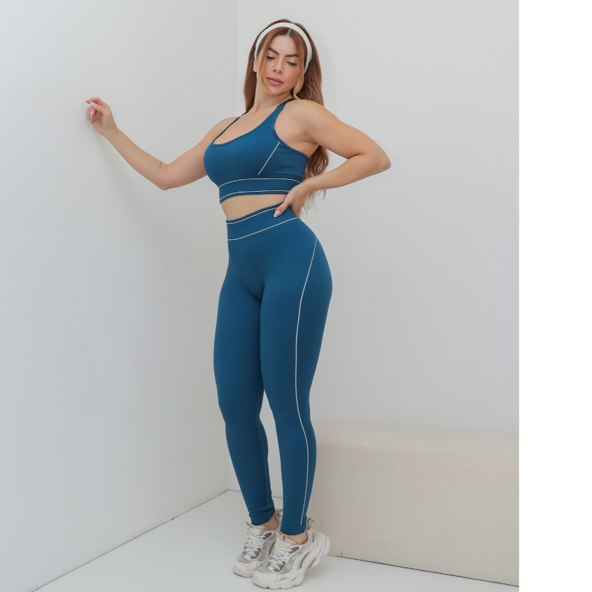 Conjunto Fitness Feminino Esportivo Top Cropped e Legging Cintura Alta Academia Treino SD1972