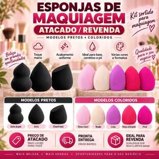 Kit 12 Esponjas para Maquiagem Pretas com Caixinha Individual | Esponja Gota para Base, Corretivo e Pó | Mini Atacado