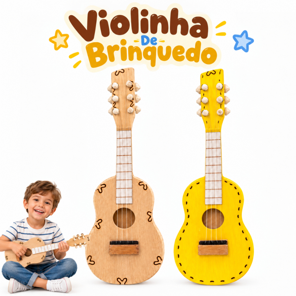 Mini Violão Infantil De Madeira Brinquedo Musical Educativo Montessori Para Crianças Presente Criativo