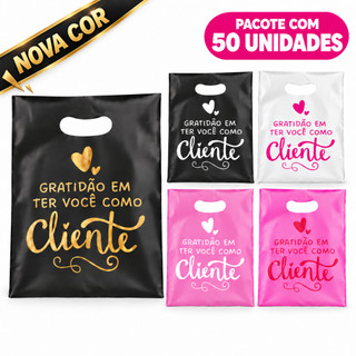50 Sacolas Boca de Palhaço 30x40 Frases Sacolinha Gratidão ter você como cliente.