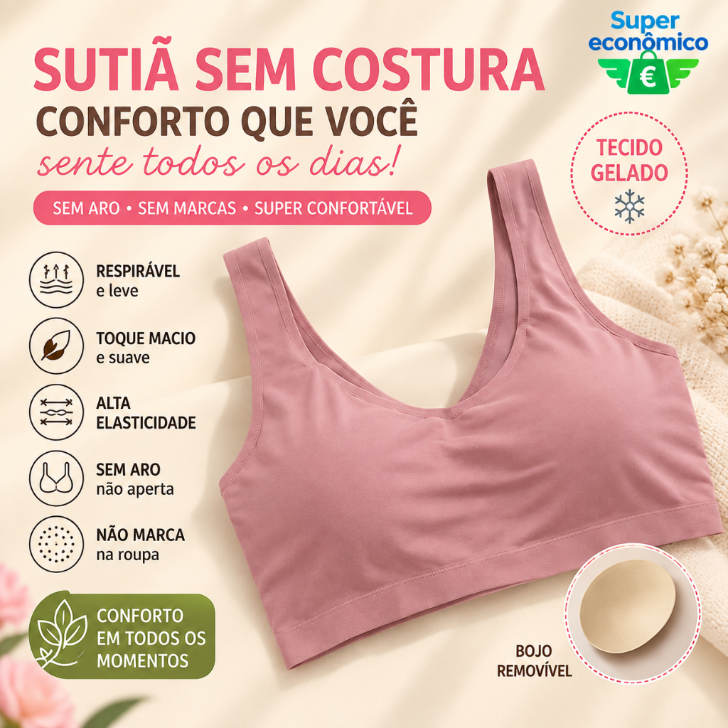 Sutiã Sem Costura Feminino Conforto Sem Aro Tecido Gelado Respirável com Bojo Removível