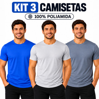 Kit 3 Camisetas Dry Fit Masculina Treino Academia 100% Poliamida UV+