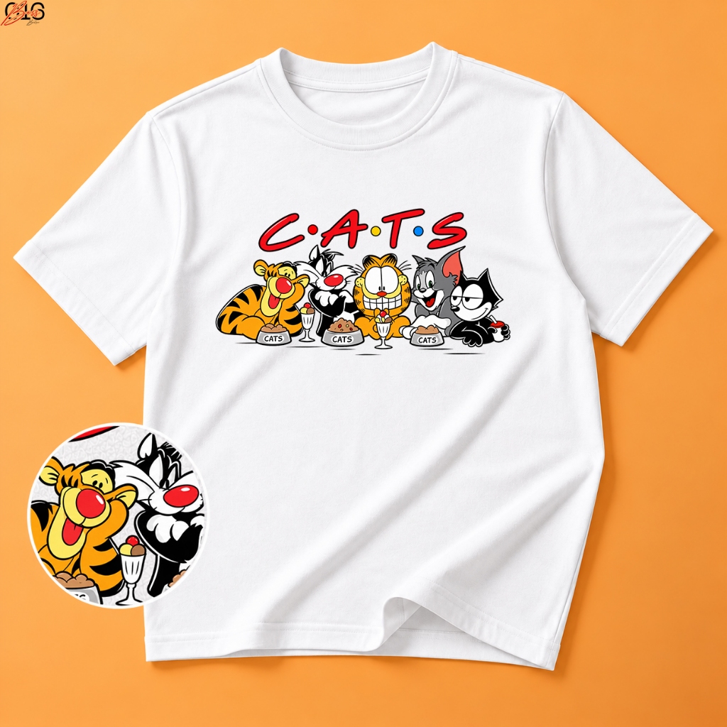 Camiseta CATS Gatos Divertida Estampada Masculina Feminina Geek Retrô Vintage Moda Casual Branca