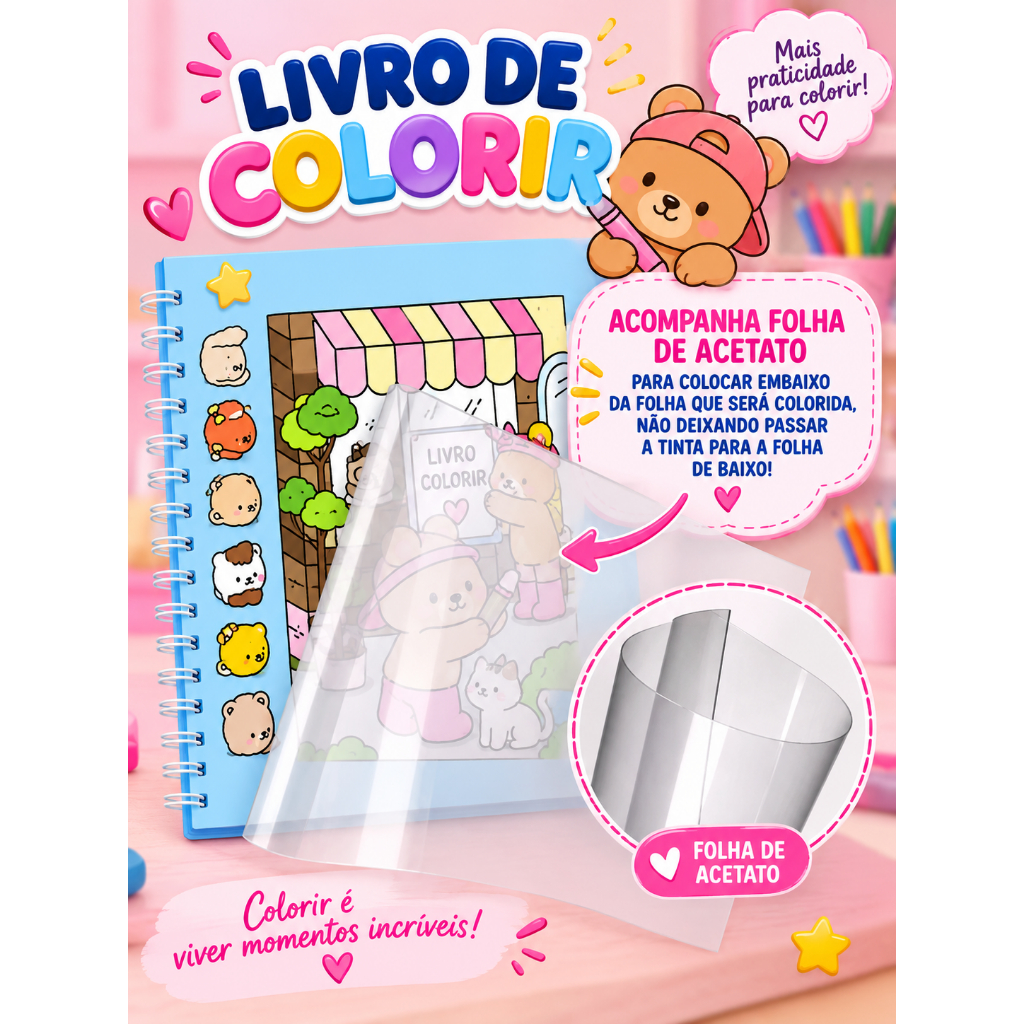 Livro de Colorir Infantil 50 Folhas 180g Capa Dura Holográfica A5 com Folha de Acetato — imagem 2 de 2