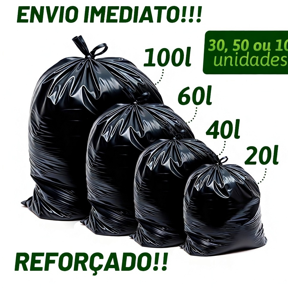 Sacos De Lixo Preto 20, 40, 60 ou 100 Litros Reforçado Espessura 06 Suporta Até 12 kg
