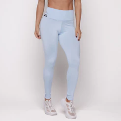 Calça Legging Academia Fitness Azul Claro Cintura Alta Forro Duplo Zero Transparência Grace AQN SPORT