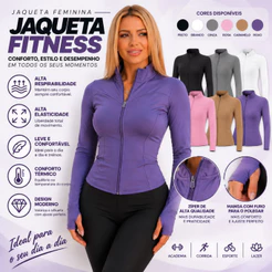 Jaqueta Feminina Pilates Fitness Acinturada Manga Longa com Ziper Passa Dedo Academia Corrida Esportiva Yoga