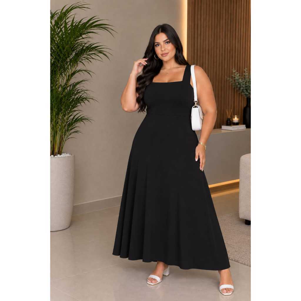Vestido Feminino Longo Plus Size Liso Elegancia
