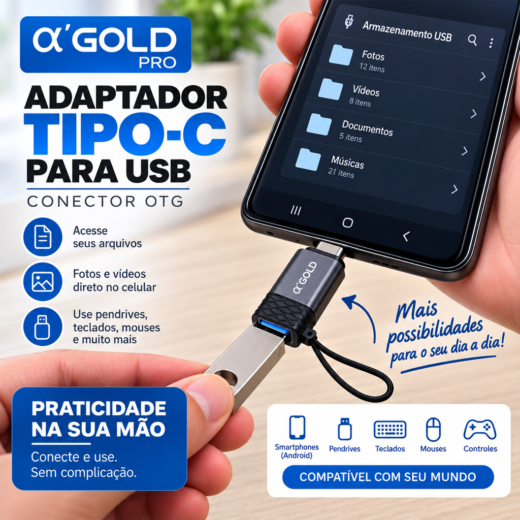 Adaptador OTG Tipo-C para USB Transmissão de Dados Notenook e Celular Pro CBA-23