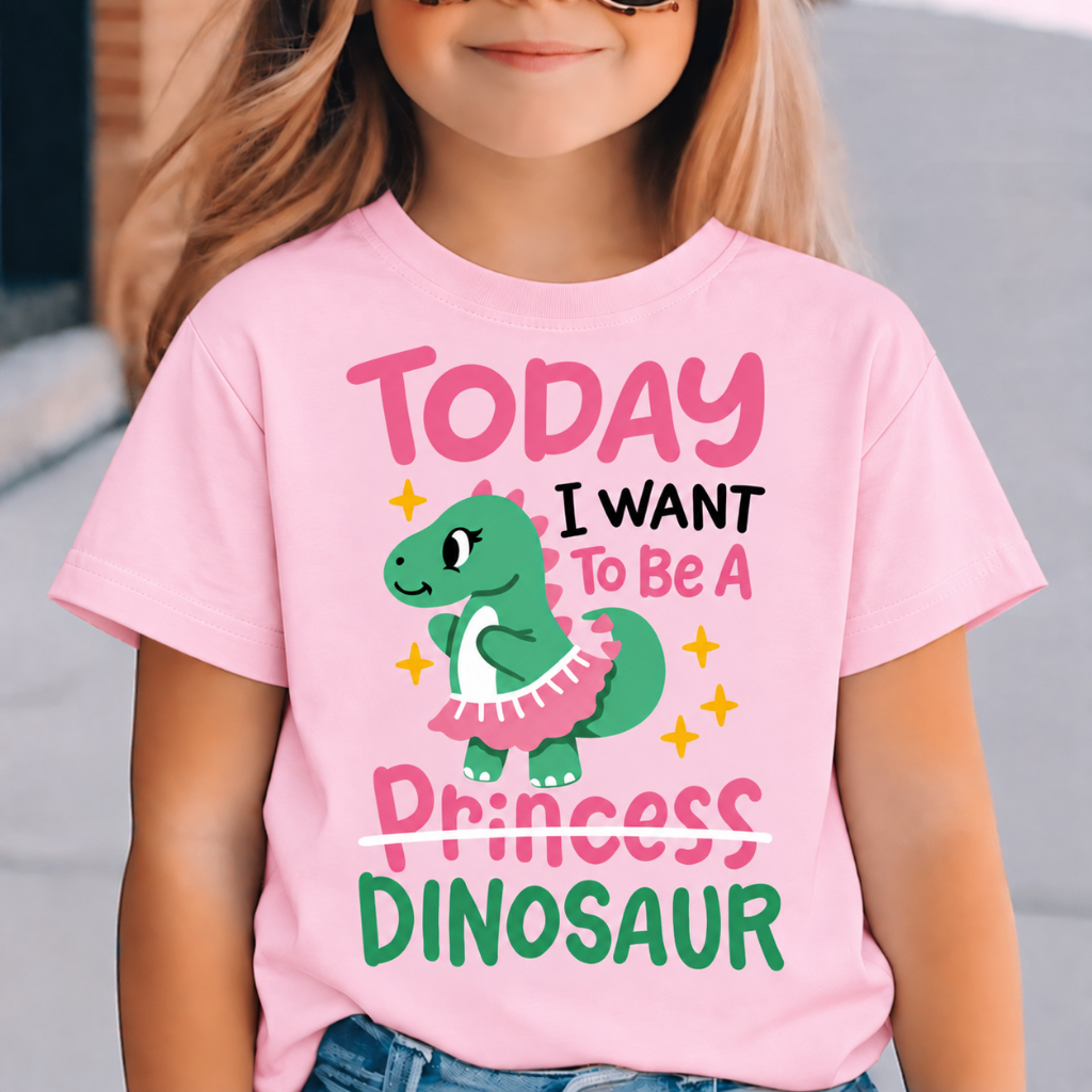 Camiseta Blusa Infantil Juvenil Criança Menina Dinossauro Princess Today  Feminina De Algodão Casual