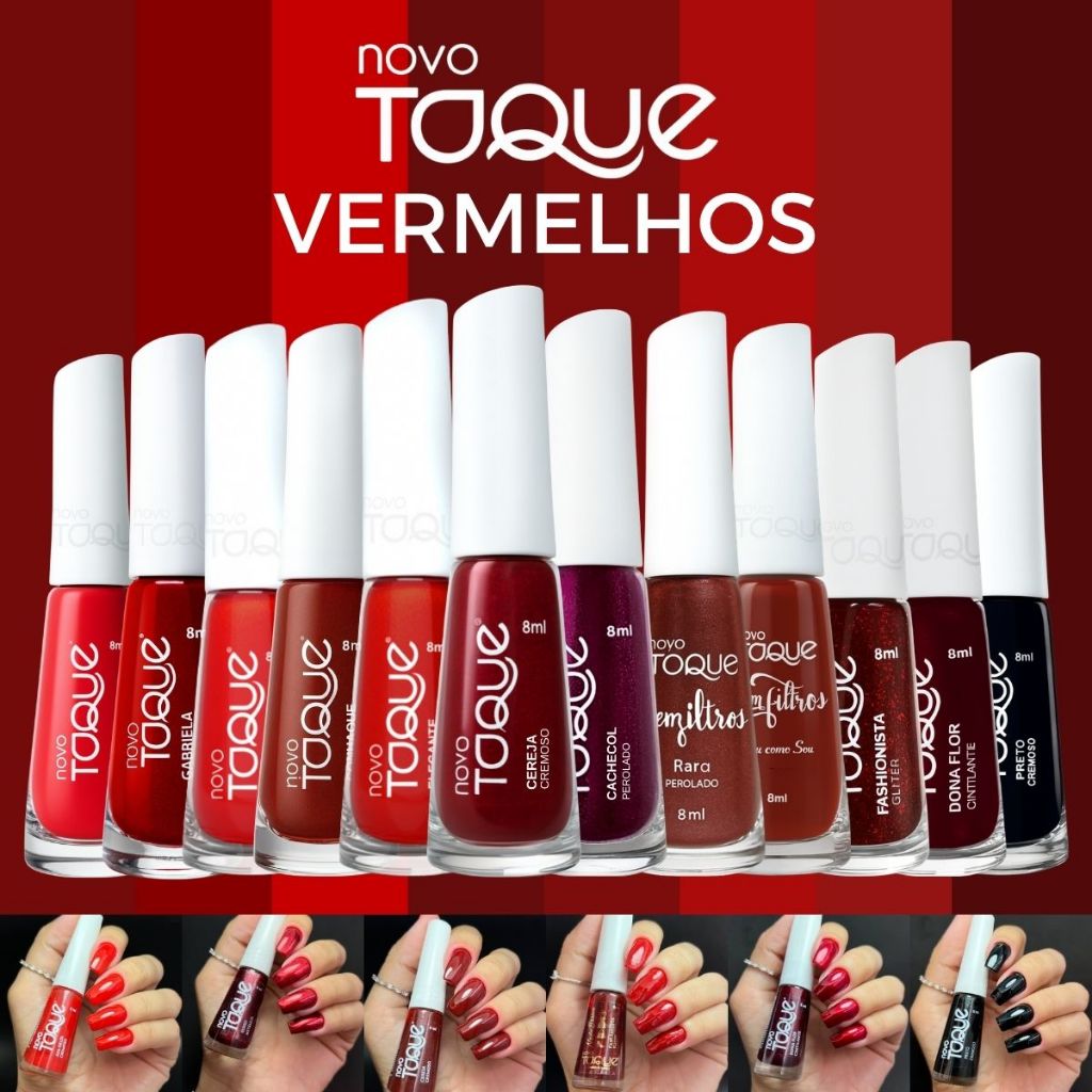 Kit 12 Esmaltes Novo Toque Nova Coleção De Vermelhos Tendencias Lançamento Moda Feminina 8mL