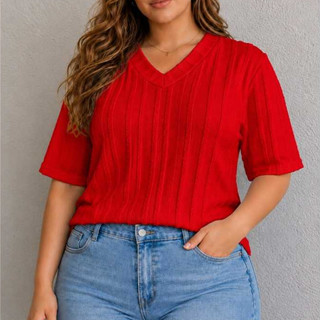 Blusa Feminina Plus Size Manga Curta V