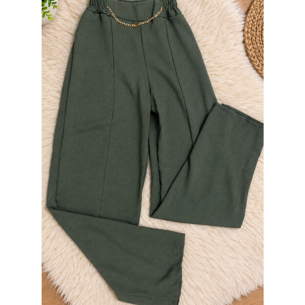 Calça Duna Pantalona feminina casual moderna elegante com detalhe tendência confortavel look dia a dia