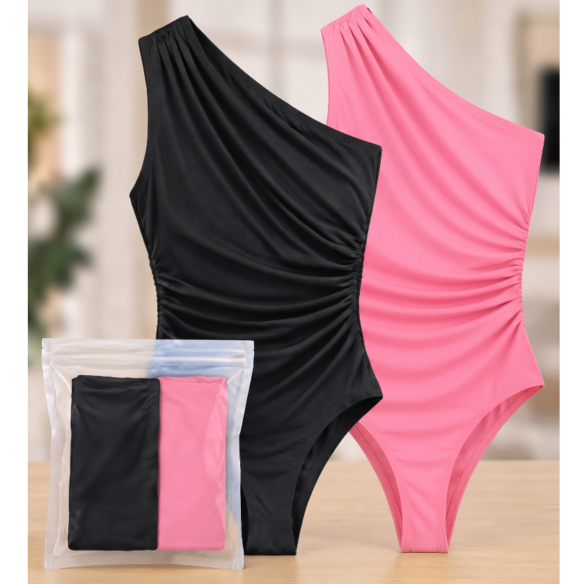Kit 2 Body Feminino Um Ombro Drapeado Canelado Moda Blogueira Premium Envio Rápido