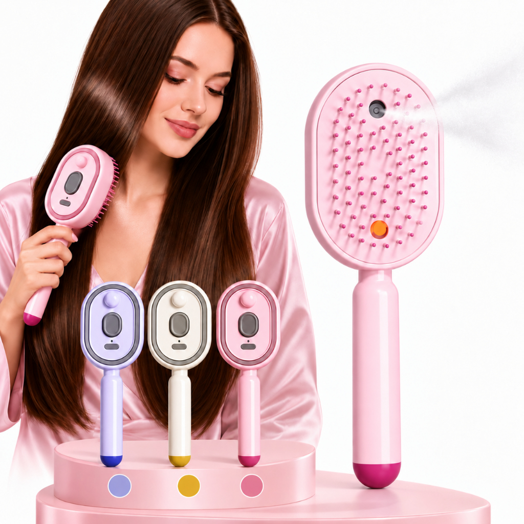 Escova De Cabelo Elétrica A Vapor 3 Em 1 , Alisador Recarregável Com Spray De Névoa , Almofada Desembaraçadora , Pente