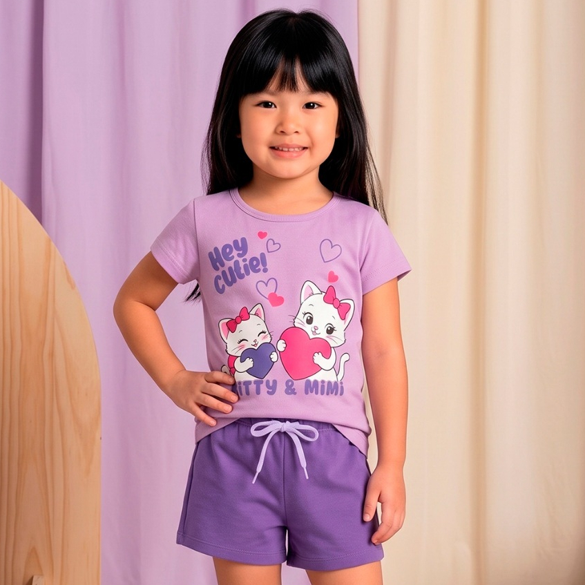 Conjunto Curto Bebe Verao Menina Kitty e Mimi