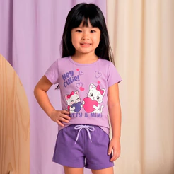 Conjunto Curto Bebe Verao Menina Kitty e Mimi